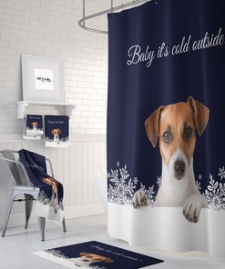 Winter Dog Shower Curtain with Baby It's Cold Outside Bath Set for Seasonal Bathroom Decor