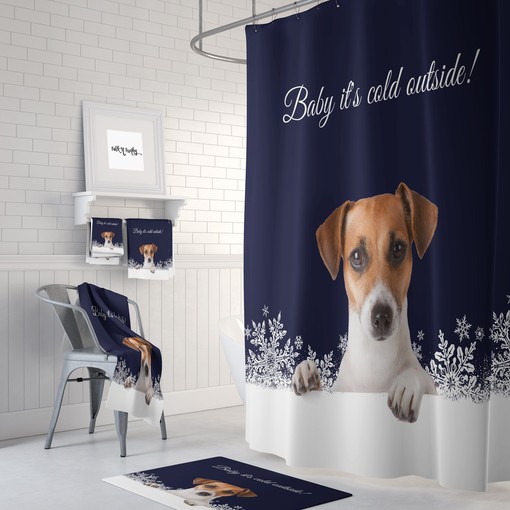 Winter Dog Shower Curtain with Baby It's Cold Outside Bath Set for Seasonal Bathroom Decor