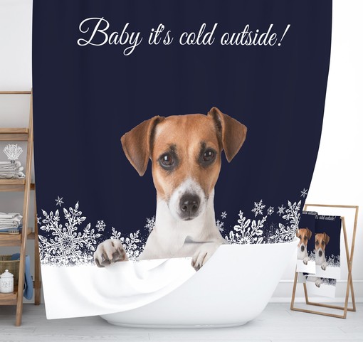 Winter Dog Shower Curtain with Baby It's Cold Outside Bath Set for Seasonal Bathroom Decor - Image 2