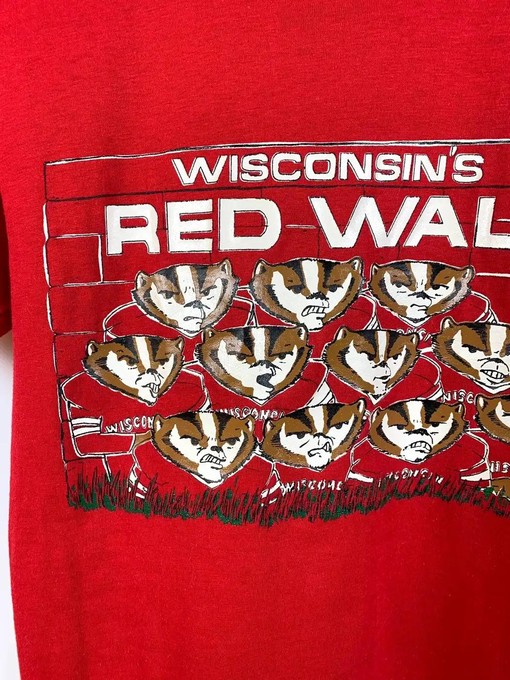 Wisconsin Badgers 90S Vintage Style Red Wall T-Shirt Sweatshirt for Sports Fans - Image 2
