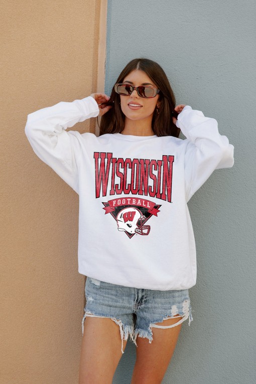 Wisconsin Badgers Slow Motion Classic Crew Fleece Pullover Sweatshirt with ncaa shirts for men