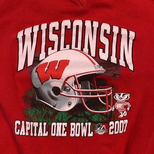 Wisconsin Badgers Vintage Style Capital One Bowl Football 2007 Sweatshirt with american university shirt - Image 2