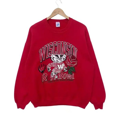 Wisconsin Badgers Vintage Style Rose Bowl Pullover Sweatshirt with retro ncaa shirts