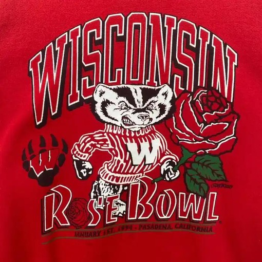 Wisconsin Badgers Vintage Style Rose Bowl Pullover Sweatshirt with retro ncaa shirts - Image 2