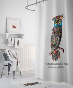 Wise Owl Kindness Shower Curtain with Optional Accessories or Set for a Calming Space