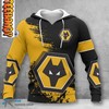Wolverhampton Wanderers FC Pack of Wolves All Over Print 3D Hoodie with Unique Print Design for Soccer Fans