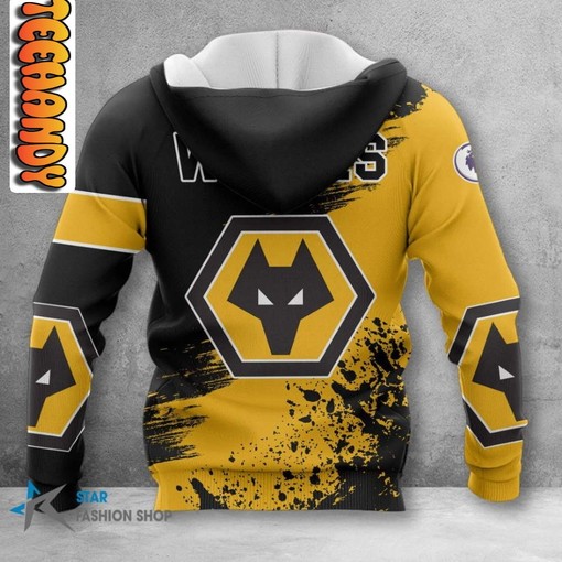 Wolverhampton Wanderers FC Pack of Wolves All Over Print 3D Hoodie with Unique Print Design for Soccer Fans - Image 2