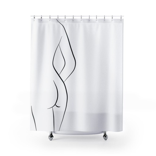 Woman Shower Curtain | Designer Bathroom Decor for Women | Goddess-like Black and White | At Home Shower Curtains - Image 3