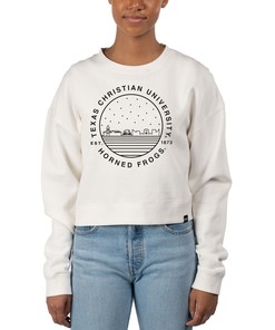 Women's Fleece Crop Pullover Sweatshirt for TCU Horned Frogs Fans, Official University Football Fan Shirt
