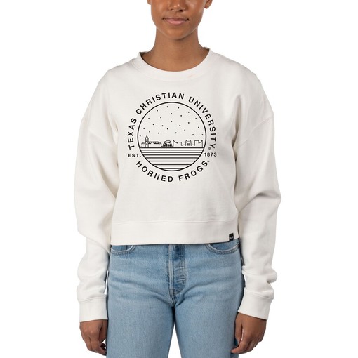 Women's Fleece Crop Pullover Sweatshirt for TCU Horned Frogs Fans, Official University Football Fan Shirt