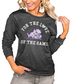 Women's For The Love Luxe Boyfriend Long Sleeve T-Shirt for TCU Horned Frogs Fans, Official University Football Shirt