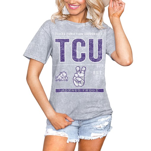 Women's Gray TCU Horned Frogs All We Have Snow Wash Tee - Unique NCAA Shirt for Fans and Students
