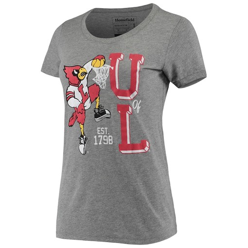 Women's Heathered Gray Louisville Cardinals Dunking T-Shirt - Image 2