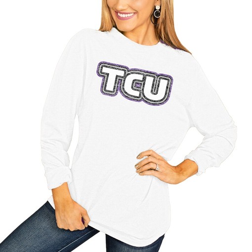 Women's It's A Win Vintage Vibe Long Sleeve T-Shirt for TCU Horned Frogs Fans, Official University Fan Shirt