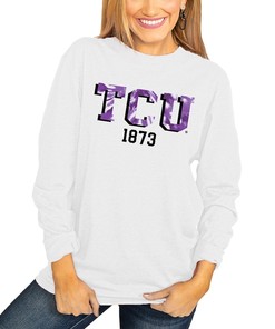 Women's No Time To Tie Dye Long Sleeve T-Shirt for TCU Horned Frogs Fans, Official University Fan Shirt