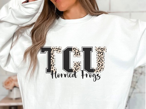 Women's Tcu Cheetah Print Football Sweatshirt, Perfect for Trendy Tcu Fans and Students