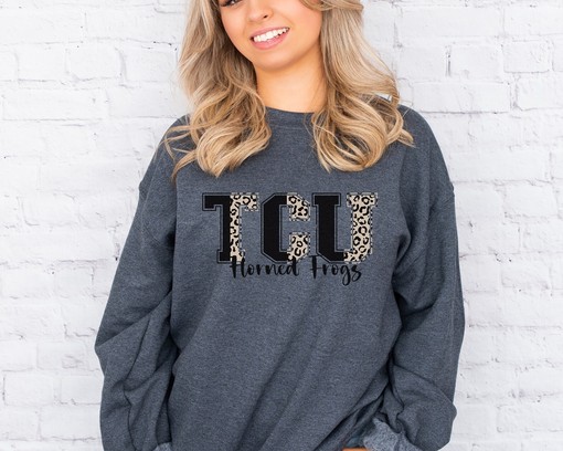 Women's Tcu Cheetah Print Football Sweatshirt, Perfect for Trendy Tcu Fans and Students - Image 2