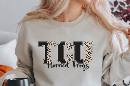 Women's Tcu Cheetah Print Football Sweatshirt, Perfect for Trendy Tcu Fans and Students - Image 3