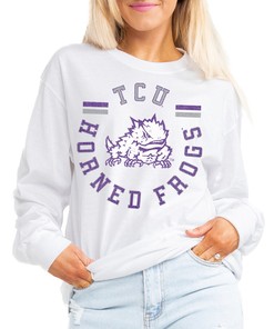 Women's Tcu Gameday Couture Vintage Days Boyfriend Long Sleeve T-Shirt, Perfect for Tcu Students and Fans