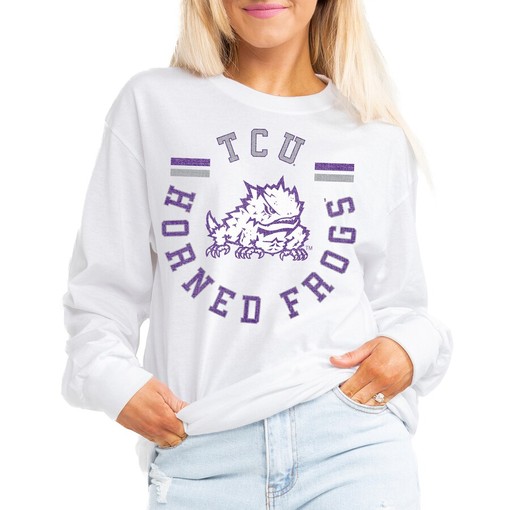 Women's Tcu Gameday Couture Vintage Days Boyfriend Long Sleeve T-Shirt, Perfect for Tcu Students and Fans
