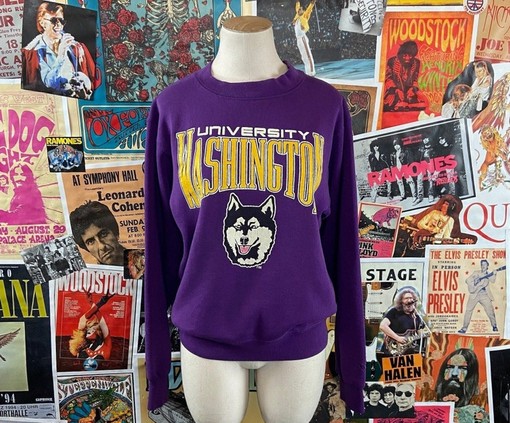 Women's Vintage UW Huskies Graphic Sweatshirt, American University T-Shirt for Women