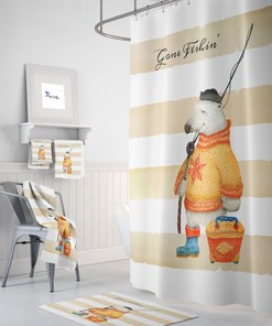 Woodland Bear Shower Curtain Set with Matching Bath Accessories for Nature-Inspired Bathroom Decor
