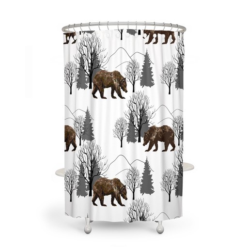 Woodland Bears and Pine Trees Shower Curtain with Matching Towels for Nature-Inspired Bathroom Decor - Image 2