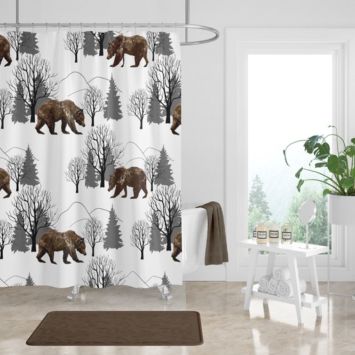 Woodland Bears and Pine Trees Shower Curtain with Matching Towels for Nature-Inspired Bathroom Decor - Image 3
