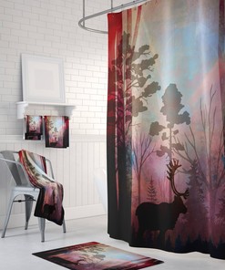 Woodland Moose Sunset Shower Curtain for Cozy Decor