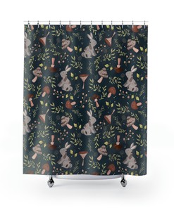 Woodland Mushroom Shower Curtain | Retro Boho Gothic Design | Unique Bathroom Shower Curtains