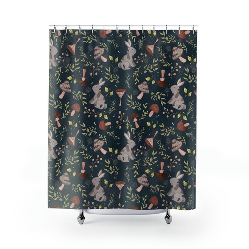 Woodland Mushroom Shower Curtain | Retro Boho Gothic Design | Unique Bathroom Shower Curtains