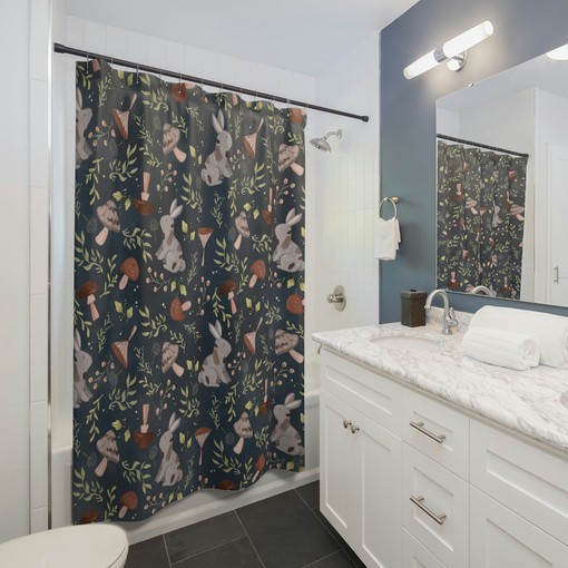 Woodland Mushroom Shower Curtain | Retro Boho Gothic Design | Unique Bathroom Shower Curtains - Image 2