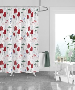 Woodland Mushrooms Shower Curtain with Coordinating Towels and Mat for Rustic Bathroom Decor