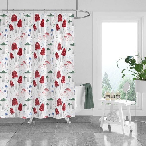 Woodland Mushrooms Shower Curtain with Coordinating Towels and Mat for Rustic Bathroom Decor