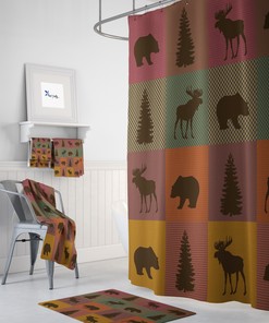 Woodland Plaid Shower Curtain with Rustic Bath Accessories for Cozy Bathroom Decor