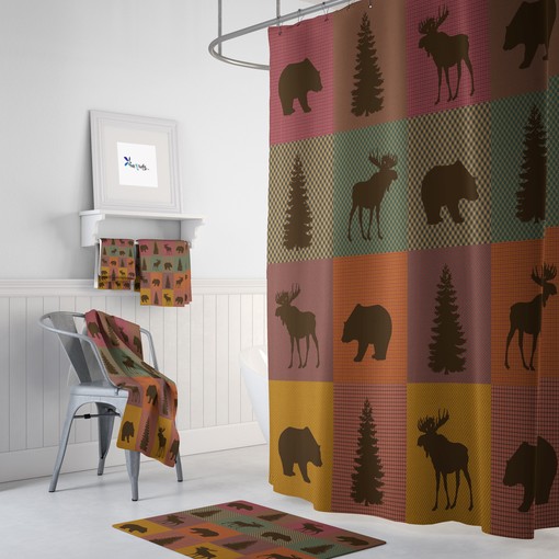 Woodland Plaid Shower Curtain with Rustic Bath Accessories for Cozy Bathroom Decor