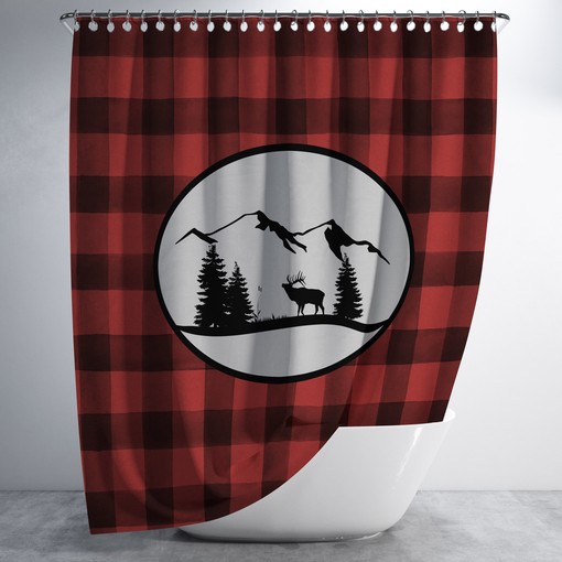 Woodland Rustic Plaid Moose Shower Curtain with Optional Buffalo Plaid Bathroom Accessories - Image 4