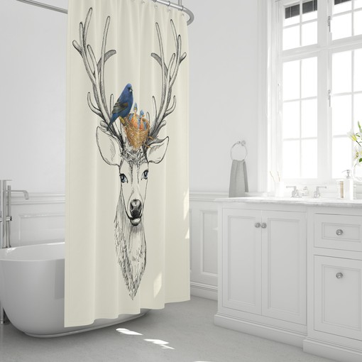 Woodland Shower Curtain with Deer and Bird Rustic Bath Set for Nature-Inspired Bathroom Decor - Image 3