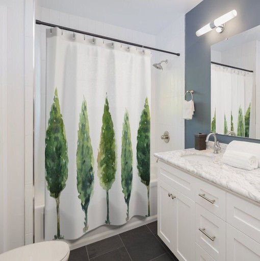 Woods Evergreen Trees Bath Curtain - Farmhouse and Bathroom Decoration for Woods Lovers - Image 2