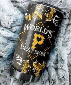 World's Best Moms with Flower Design and MLB Logo - Pittsburgh Pirates MLB Tumbler with Baseball Mom Tumbler Ideas
