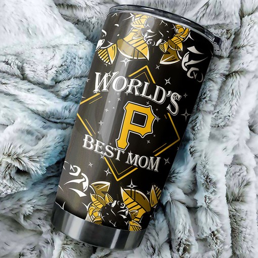 World's Best Moms with Flower Design and MLB Logo - Pittsburgh Pirates MLB Tumbler with Baseball Mom Tumbler Ideas