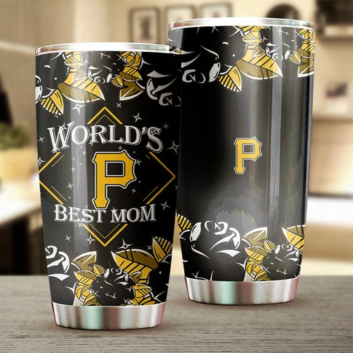 World's Best Moms with Flower Design and MLB Logo - Pittsburgh Pirates MLB Tumbler with Baseball Mom Tumbler Ideas - Image 2