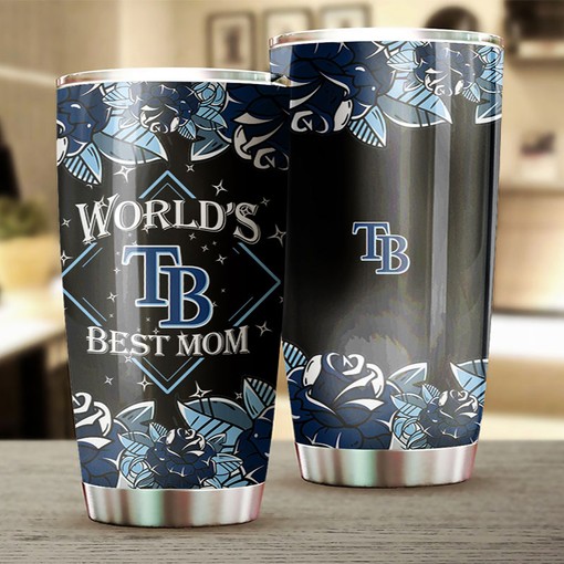World's Best Moms with Personalized Design and MLB Logo - Tampa Bay Rays MLB Tumbler with Baseball Mom Tumbler Ideas - Image 2