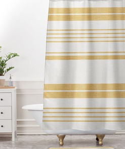 Yellow Bath Curtain with Farmhouse Touch - Stripe Shower Curtain for Perfect Bathroom Decoration