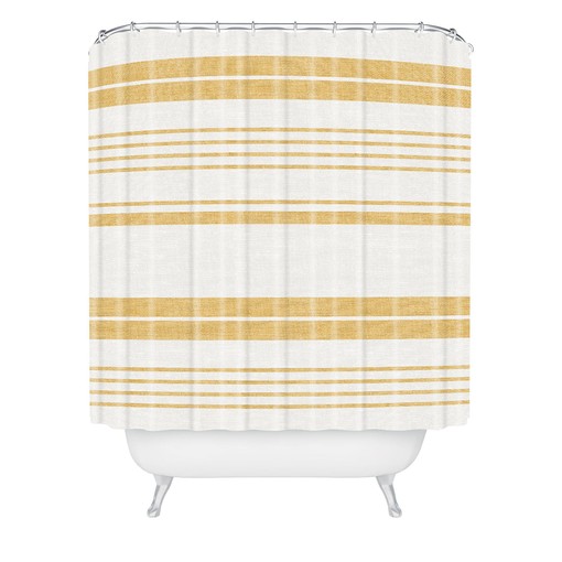 Yellow Bath Curtain with Farmhouse Touch - Stripe Shower Curtain for Perfect Bathroom Decoration - Image 2