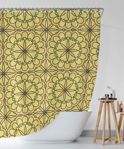 Yellow Boho Mandala Shower Curtain, Oriental Bath Decor, Unique Bathroom Gift