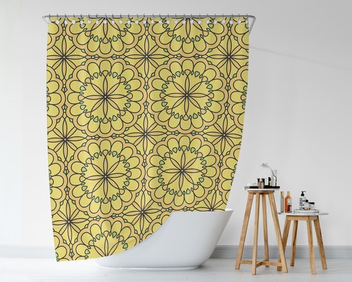 Yellow Boho Mandala Shower Curtain, Oriental Bath Decor, Unique Bathroom Gift