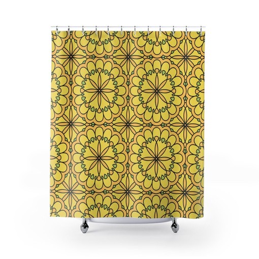 Yellow Boho Mandala Shower Curtain, Oriental Bath Decor, Unique Bathroom Gift - Image 2
