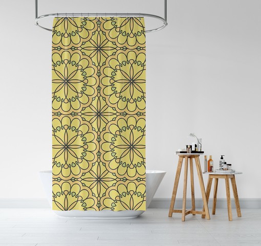 Yellow Boho Mandala Shower Curtain, Oriental Bath Decor, Unique Bathroom Gift - Image 3