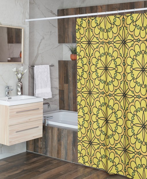 Yellow Boho Mandala Shower Curtain, Oriental Bath Decor, Unique Bathroom Gift - Image 4